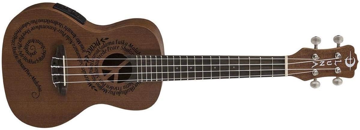 Luna Maluhia Peace Concert Acoustic/Electric Ukulele with Preamp & Gig Bag, Satin Natural
