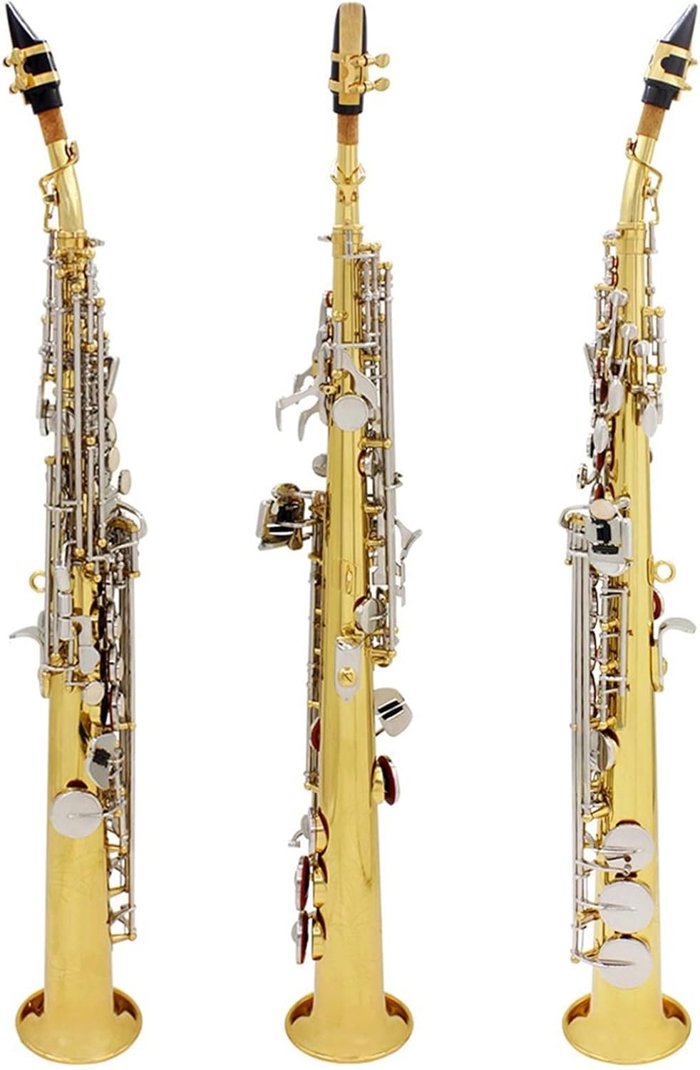 Bb Saxophone Brass Straight Pipe Sax Woodwind Musical Instrument with Leather Box