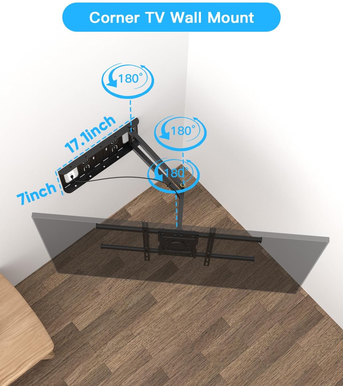 Long Arm TV Wall Mount with 25.6 inch Extension, Corner TV Mount Full Motion Heavy Duty for 32-75''Screens, Load 88 lbs,Max VESA 600x400mm, Shift The Arm Span to Left