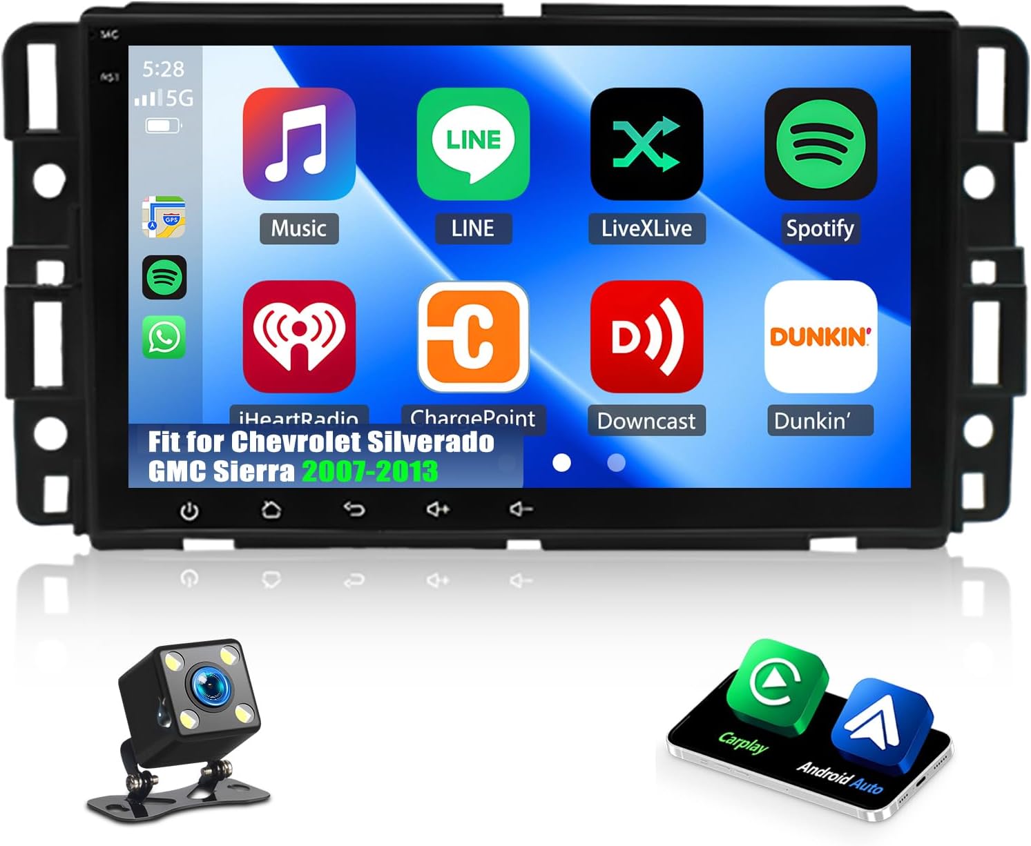 Android 15 Car Stereo Fit for Chevrolet Silverado GMC Sierra 2007-2013, 8inch Touch Screen with Wireless Carplay Android Auto AHD Backup Camera Mirror Link GPS SWC WiFi FM,2+32G