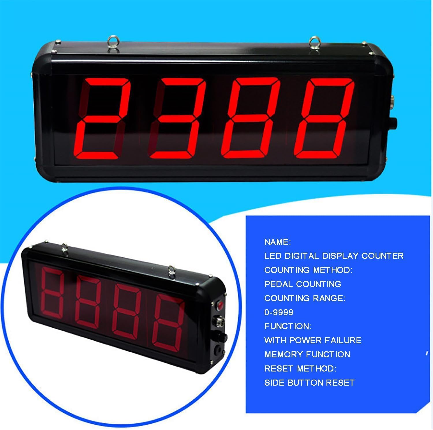 4-Digit Digital Electronic Counter, LED Red Display Digital Counter 0-9999 with Foot Pedal, Production Line Counting Screen, for Factories and Workshops, Airports Stations/Breeding Farm/Conveyor Belt