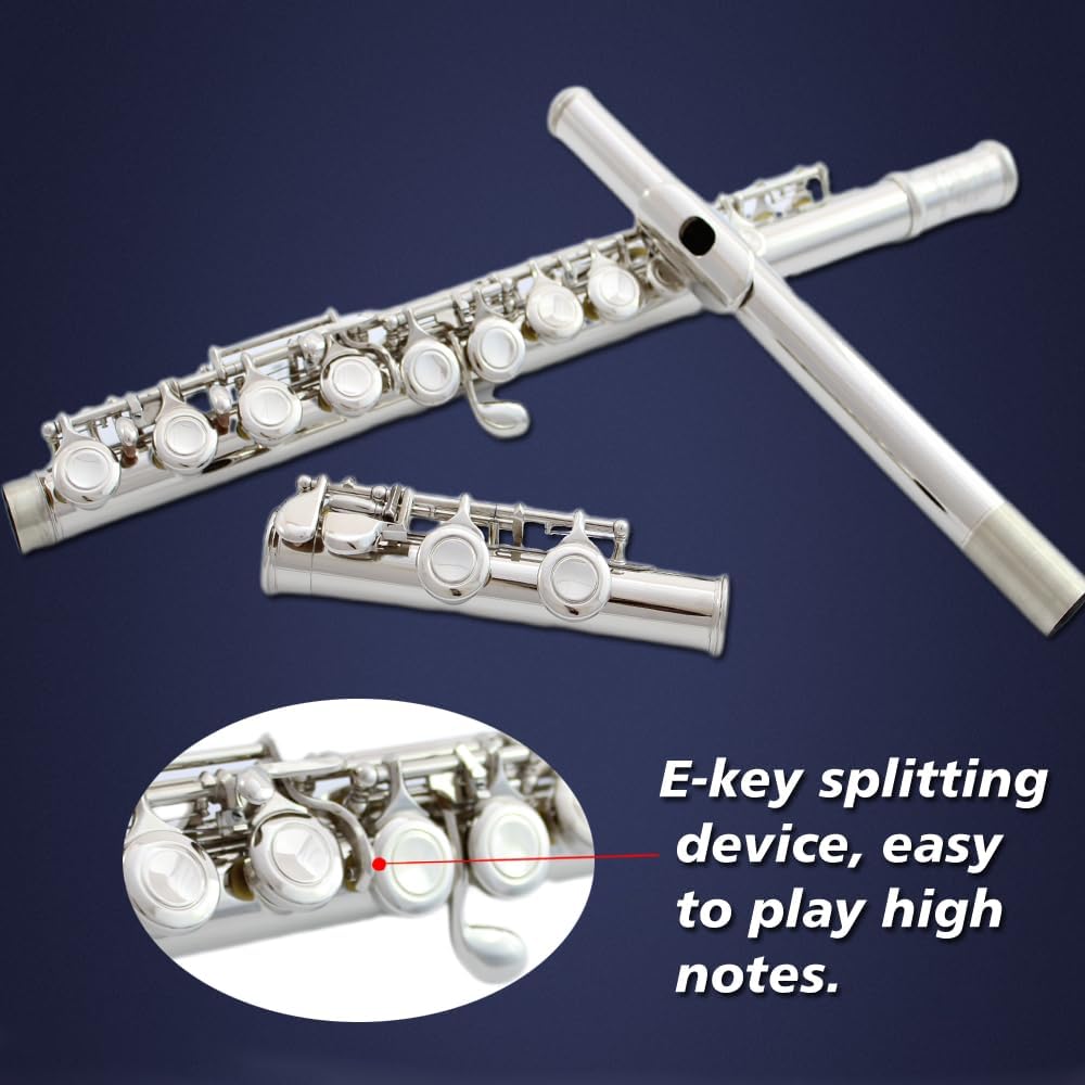 flute 16-hole closed-hole C-tone nickel-plated, beginner to play graded flute, with box and cleaning kit.