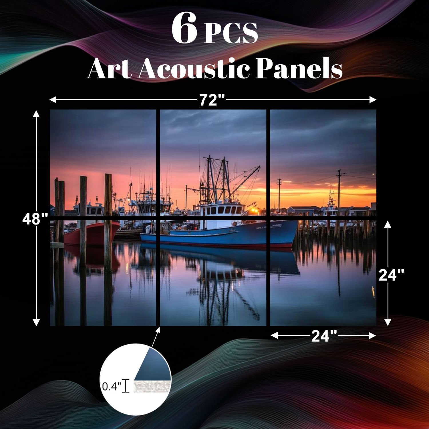 6 Pack Art Acoustic Panels Sunrise illuminates fishing Viking Village Sound Absorbing Panel 48