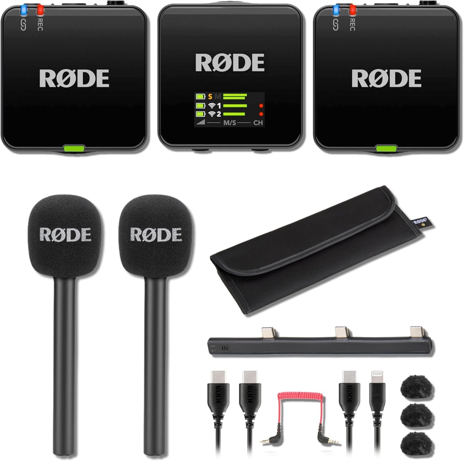 Rode Wireless GO (Gen3) Dual‑Channel Compact Wireless Mic System – 32‑Bit Float Recording, GainAssist, USB‑C/3.5mm, Includes 2X Rode Interview GO, Windscreens, Cables, Carry Case & Charging Hub