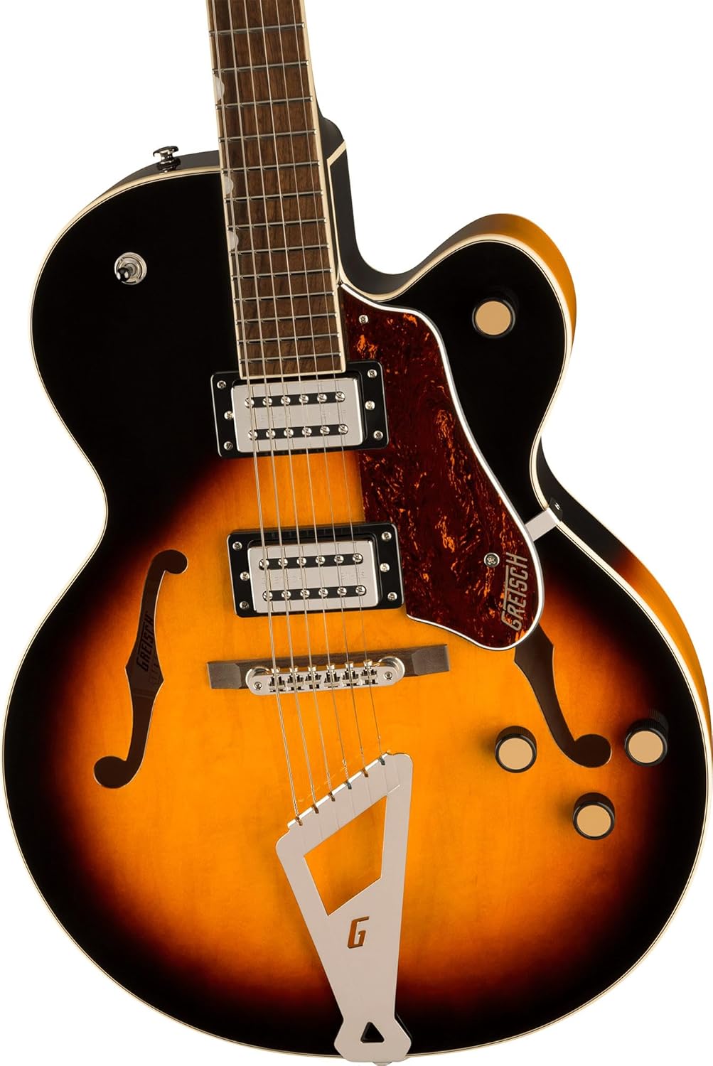 Gretsch G2420 Streamliner Hollow Body Electric Guitar - Aged Brooklyn Burst Bundle with Strings, Strap, Picks, String Winder, and Austin Bazaar Polishing Cloth