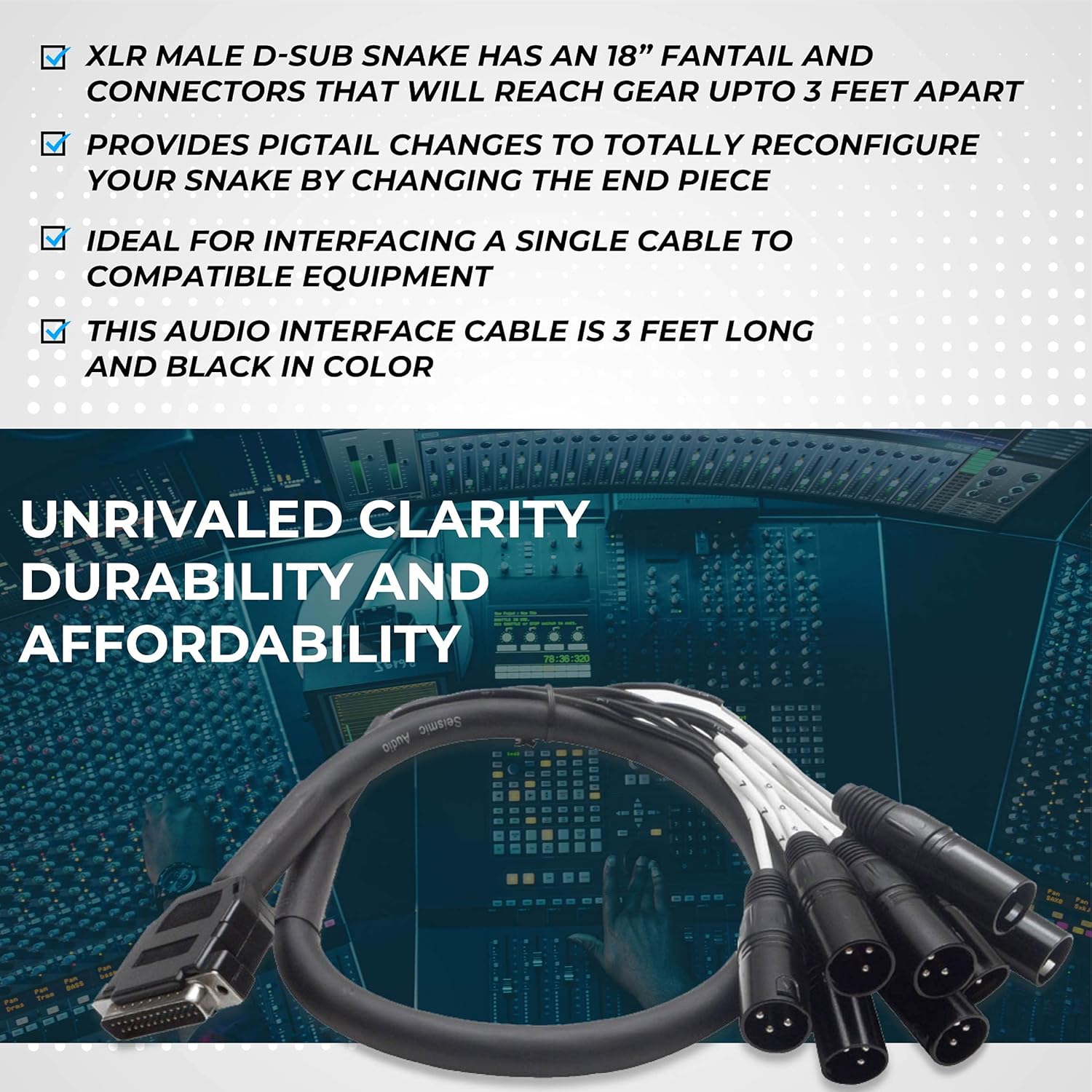 Seismic Audio Speakers DB25 to 8 Channel ¼” XLR Male 3 Foot D-Sub Snake Cable, PatchBay Interface Modular Cable