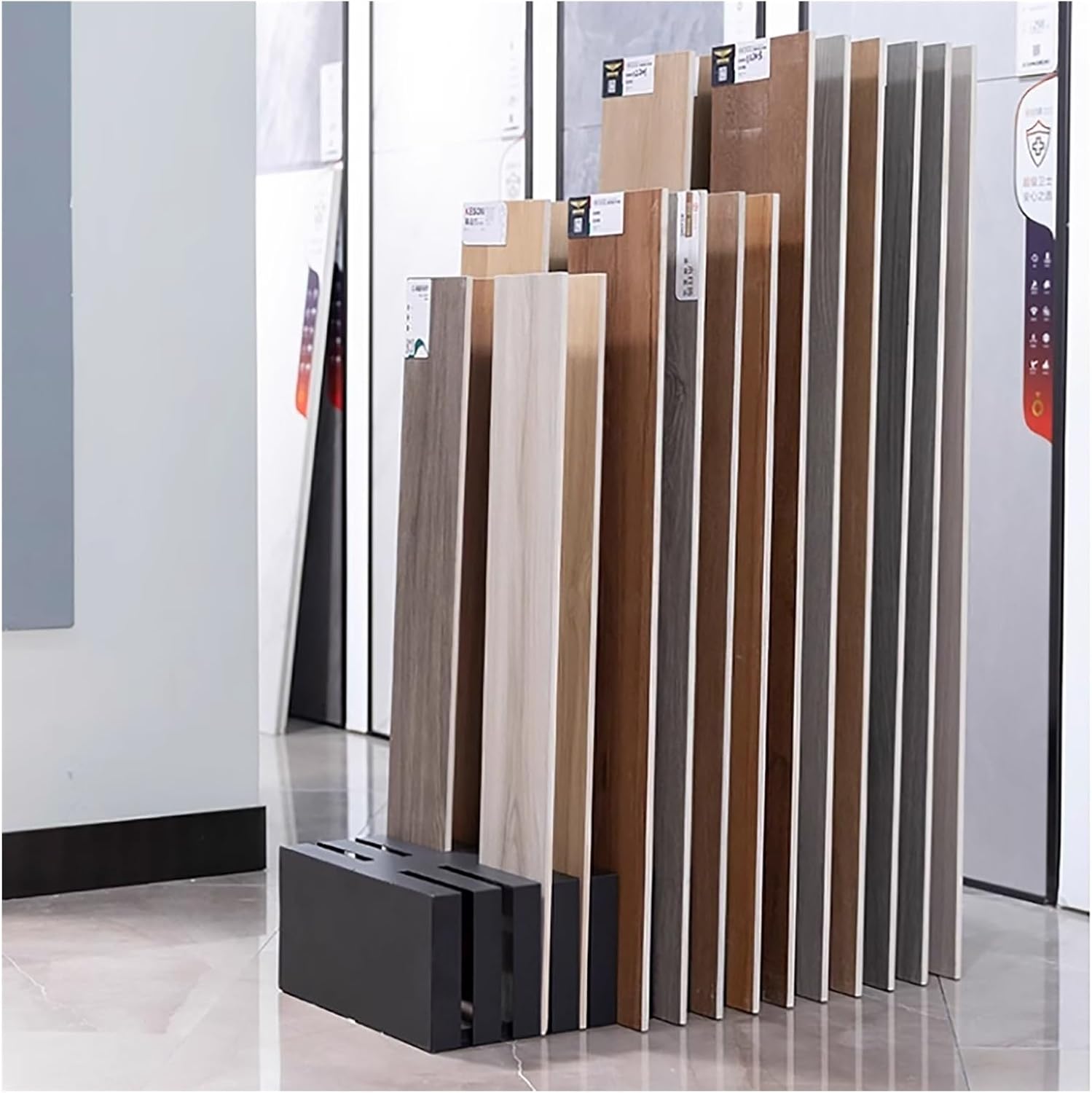 Commercial Floor Tile Display Stand, Rectangle Retail Stores Sample Display Shelf, Storage Rack for Floor Tile/Wood Door/Marble (Color : Black, Size : Card Slot 1.6cm)
