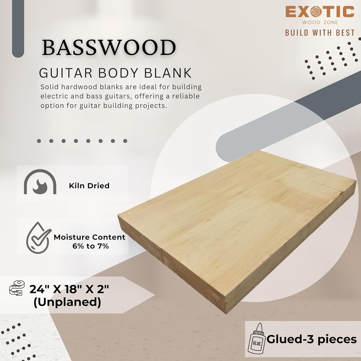 Exotic Wood Zone | Basswood Electric/Bass Semi Explorer Musical Guitar Body Blanks | Luither Tonewood | 24
