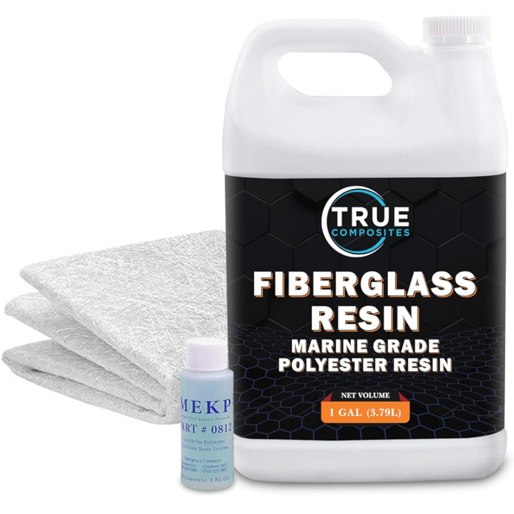 Fiberglass Polyester Resin-Marine Grade Repair Kit-(1 Gallon, 2oz Hardener) & Fiberglass Chopped Strand Mat (1.5oz x50