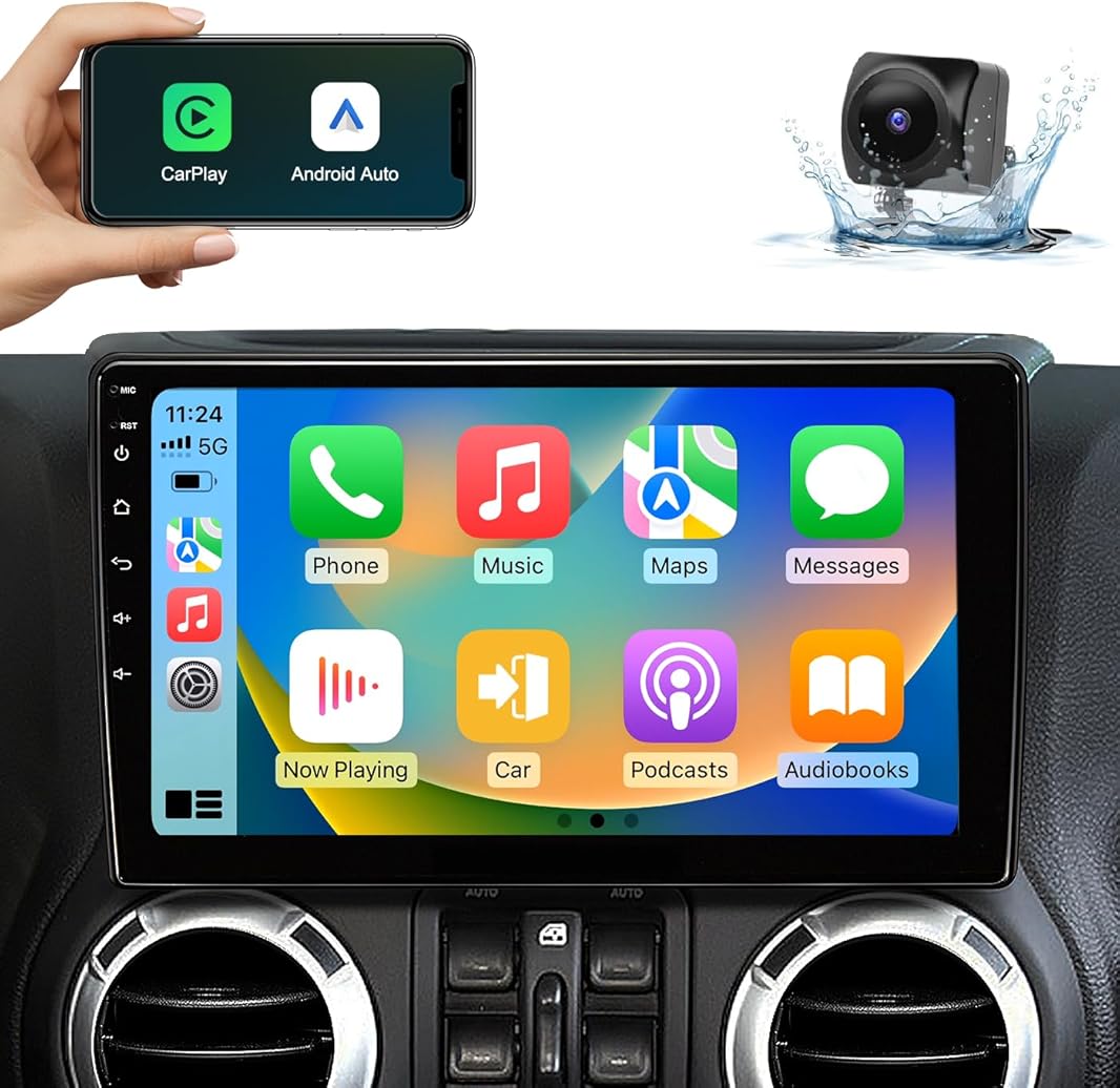 10.2 Inch Car Radio Stereo Upgrade Replacement for Jeep Wrangler/JK 2007-2018 Jeep Patriot 2009-2016 Dodge Ram 2009-2012 with CarPlay/Android Auto/Touch Screen/FM/HD Backup Camera