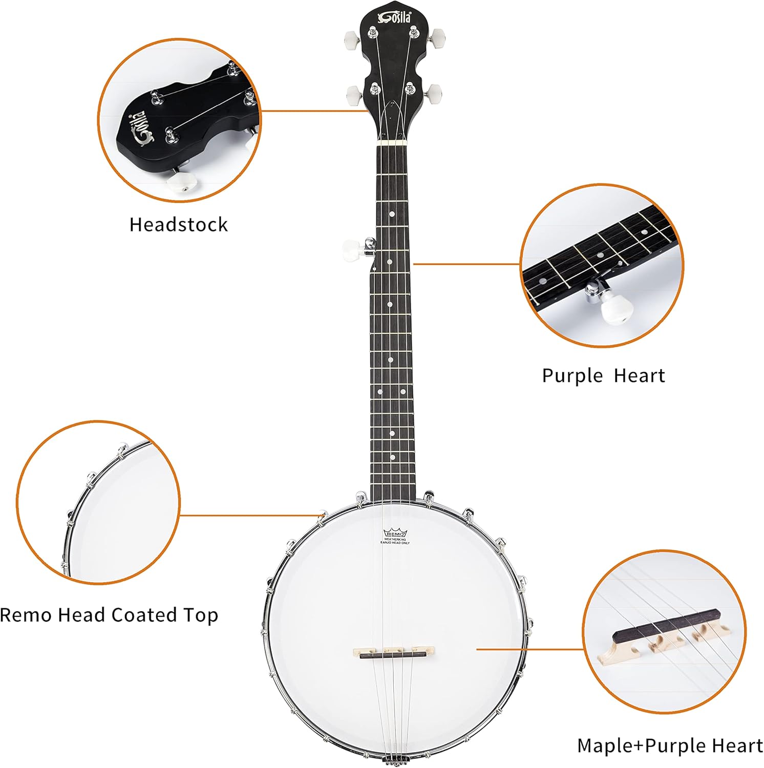 Banjolele 5 String Banjo kit Stringed Musical Instruments for Adult Beginner Maple Body Material Maple Neck Material Type Purple Heart Fingerboard