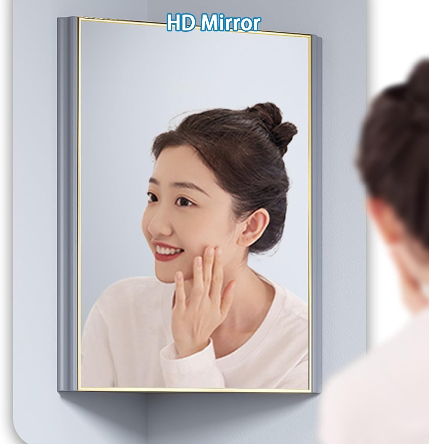 Corner Wall Mount Bathroom Sink, Corner Bathroom Vanity, Ceramic Corner Sink, Bathroom Sink Cabinets with Storage Container and Mirror Cabinet, for Toilet Cloakroom(43cm/16.9in)