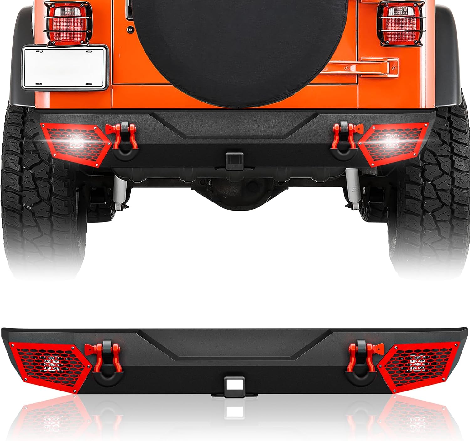 SUORTO Rear Bumper Compatible with 1987-2006 Jeep Wrangler TJ YJ LJ Off-Road Bumper Equipped with Paintable Armor, 2