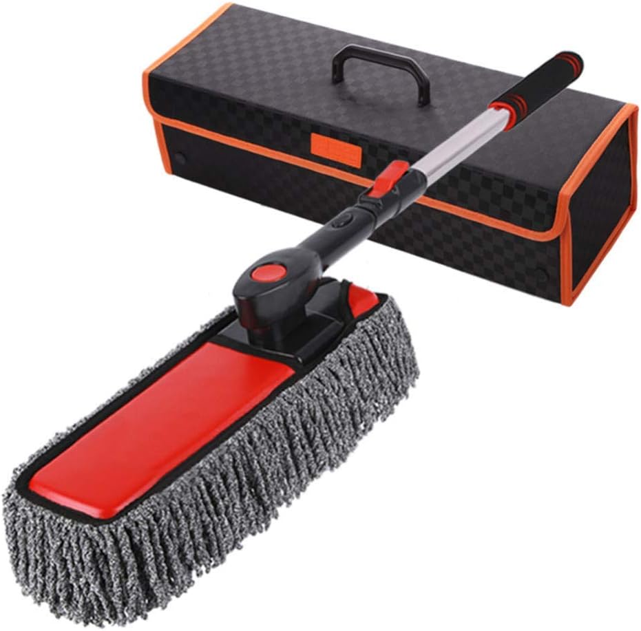 Chenille Car Wash Mop Telescopic Car Wash Brush Long Handle Cleaning Brush for Car Wash, Glass Cleaning, Mopping, with Storage Box