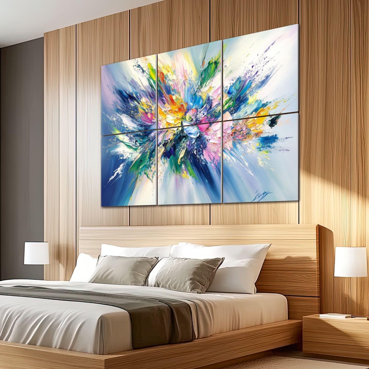 6 Pack Art Acoustic Panels Sound Absorbing Colorful Abstract Flower Textured Strokes Blended Hues Energy Burst Decorative Soundproof Wall Panels Self Adhesive for Recording Studios Office 72