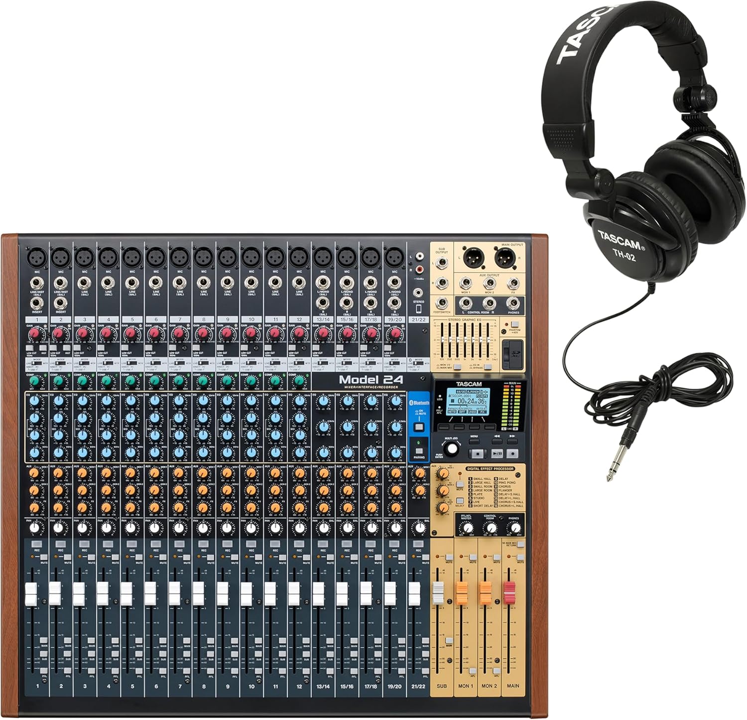 TASCAM Model 24 Recording Mixer and Studio Headphones Bundle