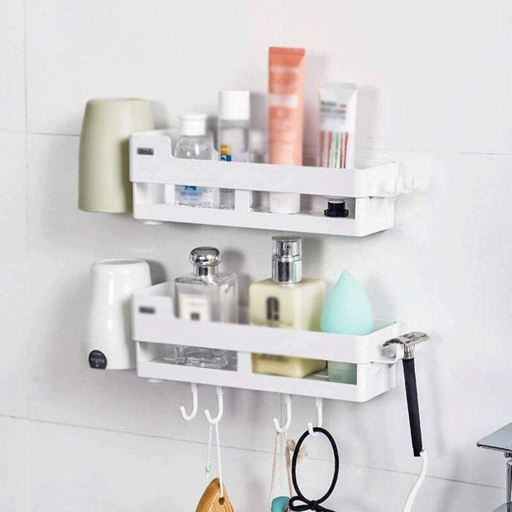 Bathroom Corner Shelf, Wall-Mounted Drain Rack,Adhesive Shower Caddy with 4 Hooks,Bath Storage Basket Kitchen Storage Organizer No Drilling