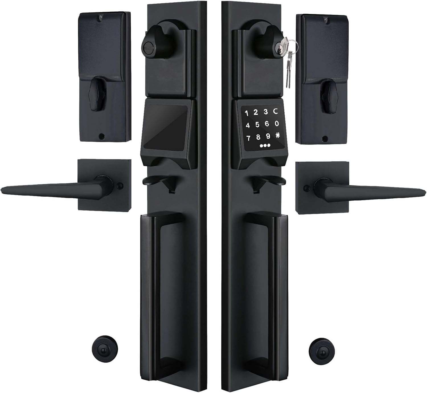 NEWBANG Digital Front Door Handleset with Keypad for Double Doors in Black Finish- Electronic Lockset with Dummy Set