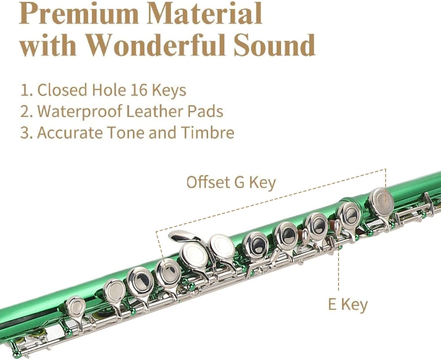 C Flute 16 Key Set for Beginners and Students White Copper Flute with Portable Bag and Cleaning Tools for Learning