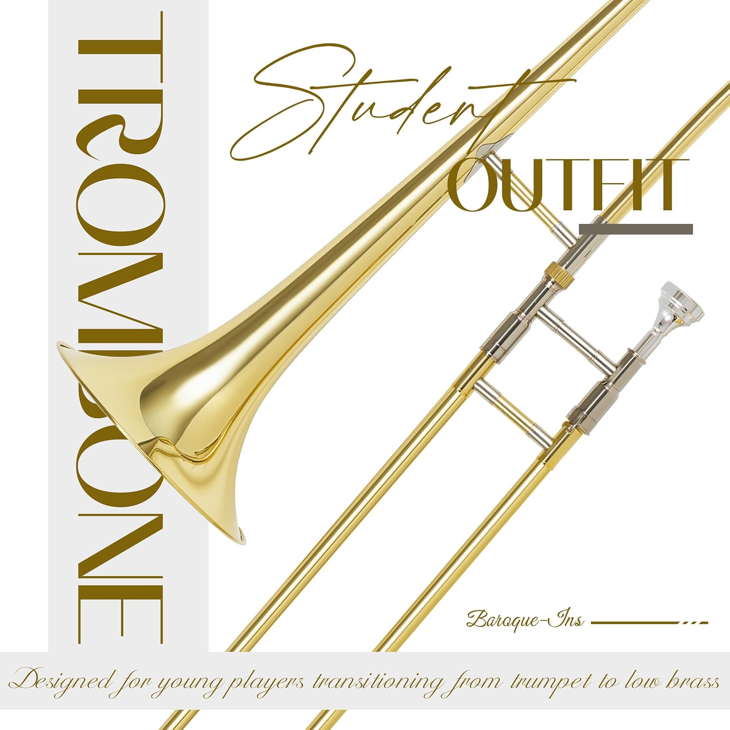 AKLOT Classic Bb Tenor Trombone: Entry-Level B Flat Brass Instruments with Hand-Hammered Bell, Anti-Tarnish Gold Lacquer Finish, Ideal for Beginner, Includes Hard Case, Mouthpiece, Gloves, Cloth