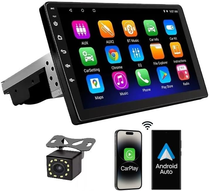 DJC 7 Inch Android Car Stereo Wireless CarPlay & Android Auto - Universal Single DIN Touchscreen Radio with Bluetooth, WiFi, HD Backup Camera, GPS Nav