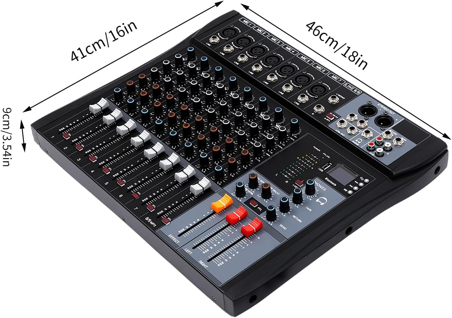 8 Channel Audio Interface Sound Board Mixing Console,DJ Console with Bluetooth USB, Sound Mixing Console and Audio Console for Karaoke Wedding Party Recording Broadcast