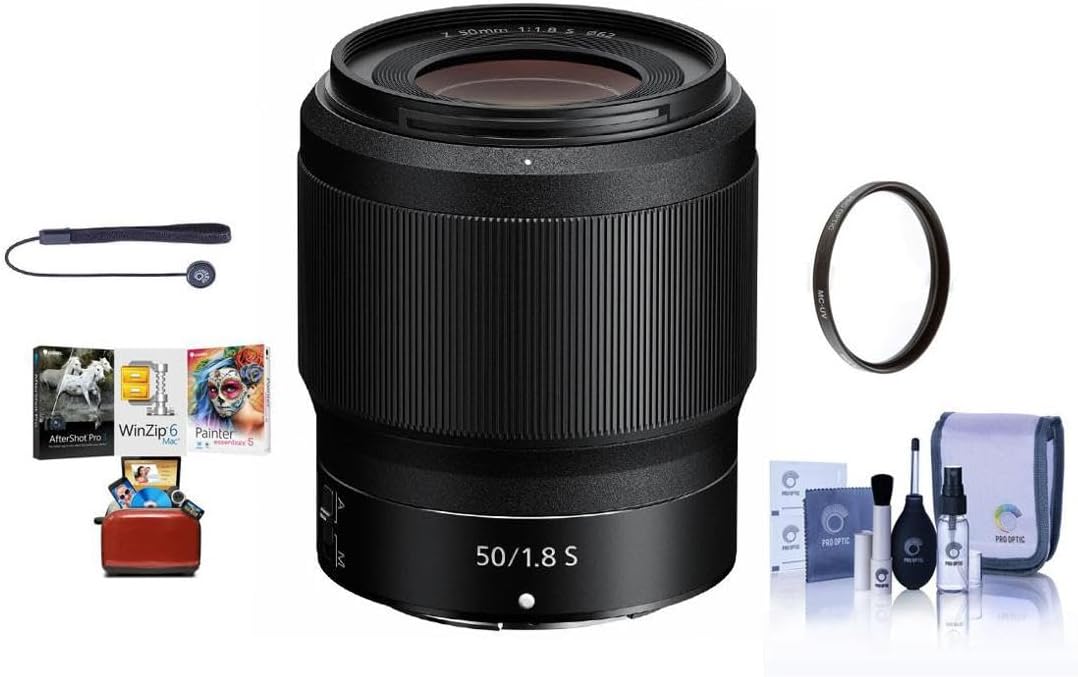 Nikon NIKKOR Z 50mm f/1.8 S Lens for Z Series Mirrorless Cameras = Bundle With 62mm UV Filter, Cleaning Kit, Capleash, Mac Software Package