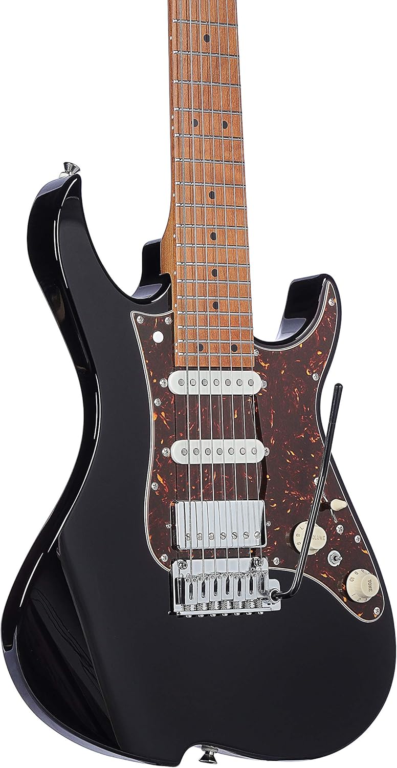 Vola Electric Guitar OZ 7 QGM J1 Black Gloss Handmade in Japan MIJ Roasted Maple Neck Stainless Steel Frets Gotoh Bridge Gotoh Locking Tuner Signature model 7 Strings Modern C Neck For All Levels