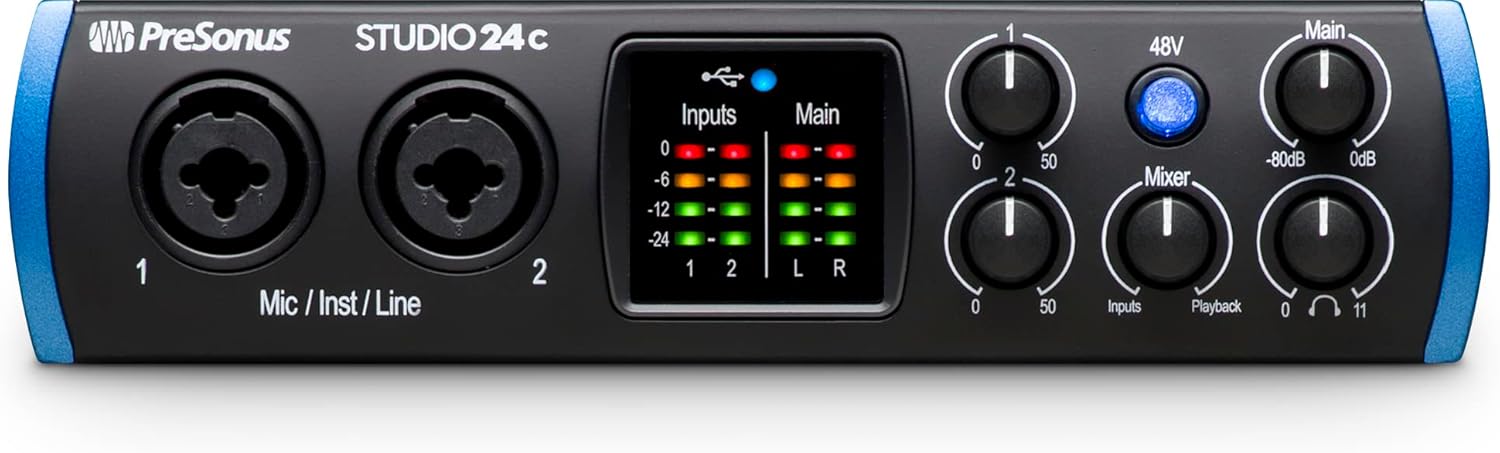 PreSonus Studio 24c 2x2, 192 kHz, USB Audio Interface with Studio One DAW Recording Software