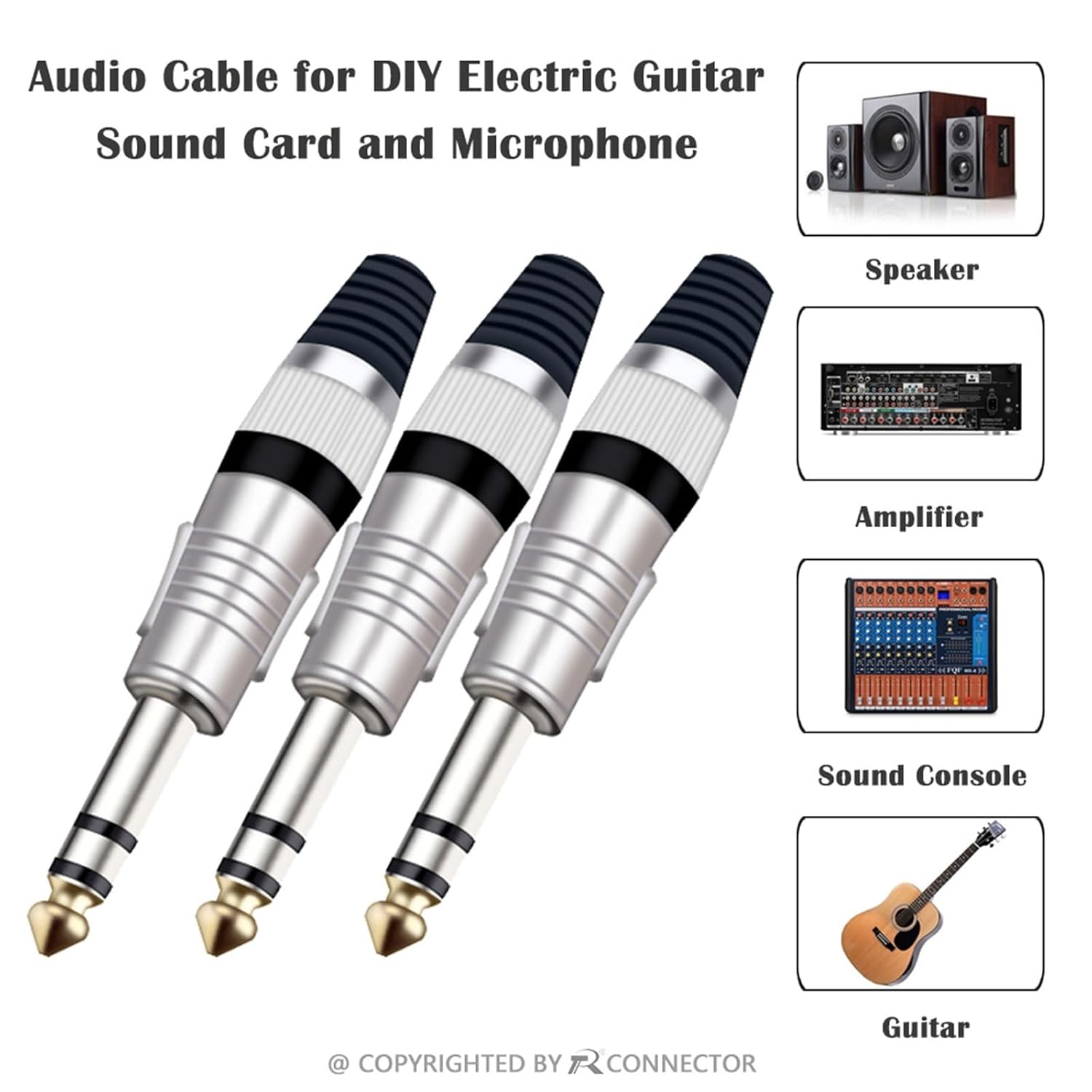 100Pcs 6.35mm Mono/Stereo Plug Microphone Mic Assembly Wire Connectors Core 1/4