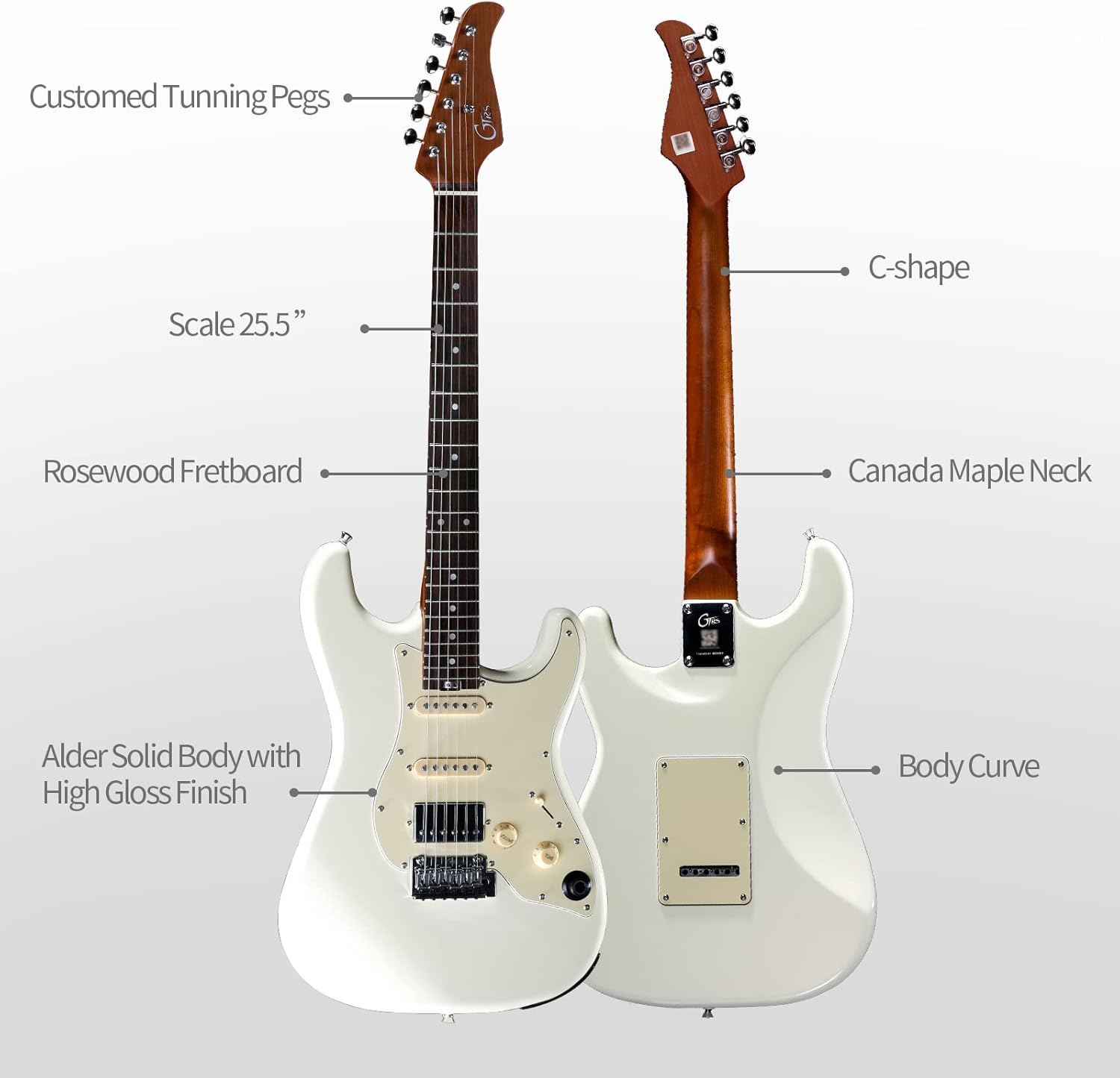 GTRS S800 Smart Electric Guitar Kit with Effects System, HHS Pickup, Loop Drum Machine, 12 Hours Battery Life, Rosewood Fretboard Glossy Paint for Beginner, Professional Player, Performance