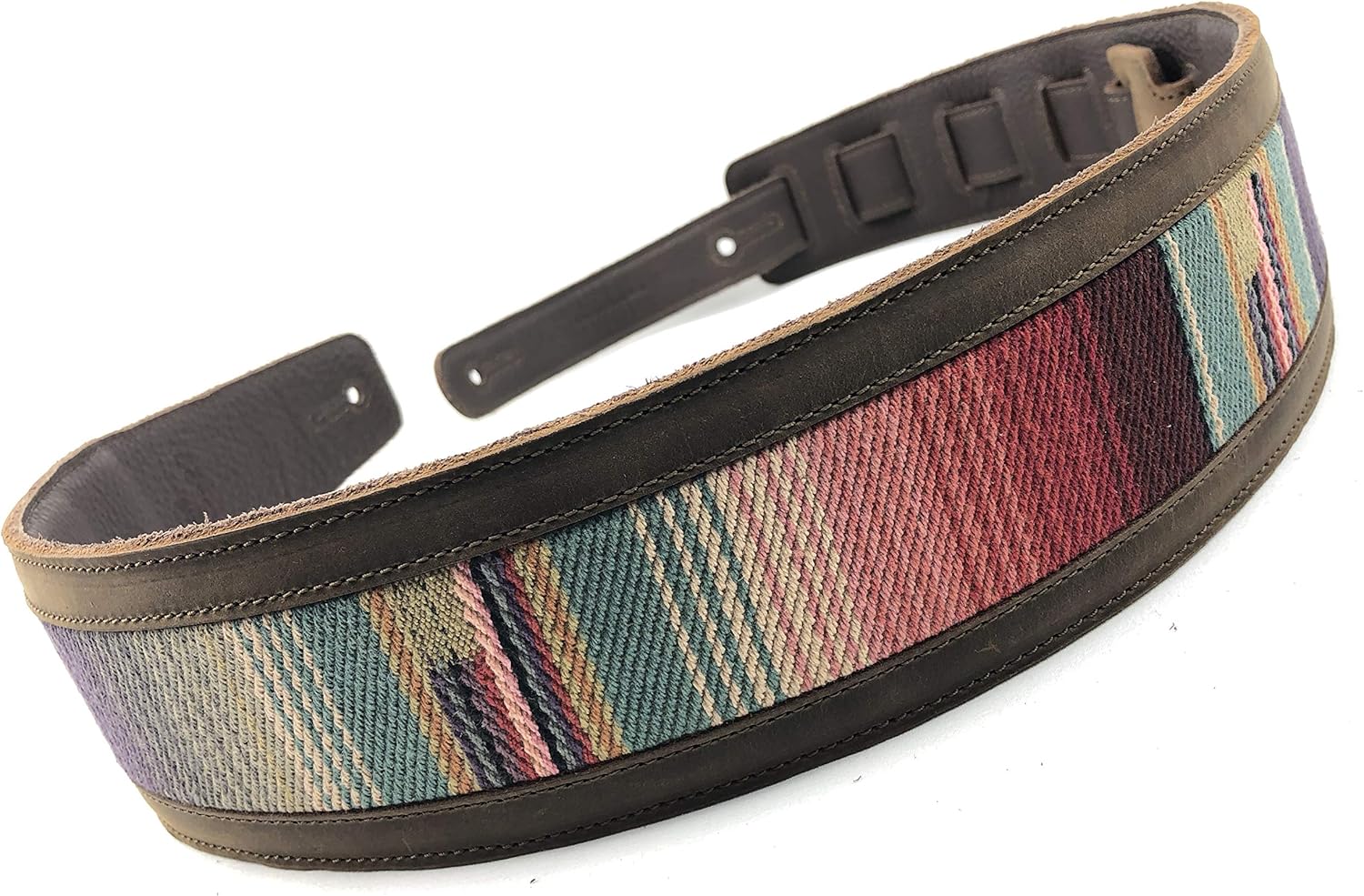 Anthology Gear Southwest Inspired Full Grain Leather Guitar Strap - For Electric, Acoustic, and Bass Guitars - El Camino (Whiskey Brown with Baja Fabric, 3