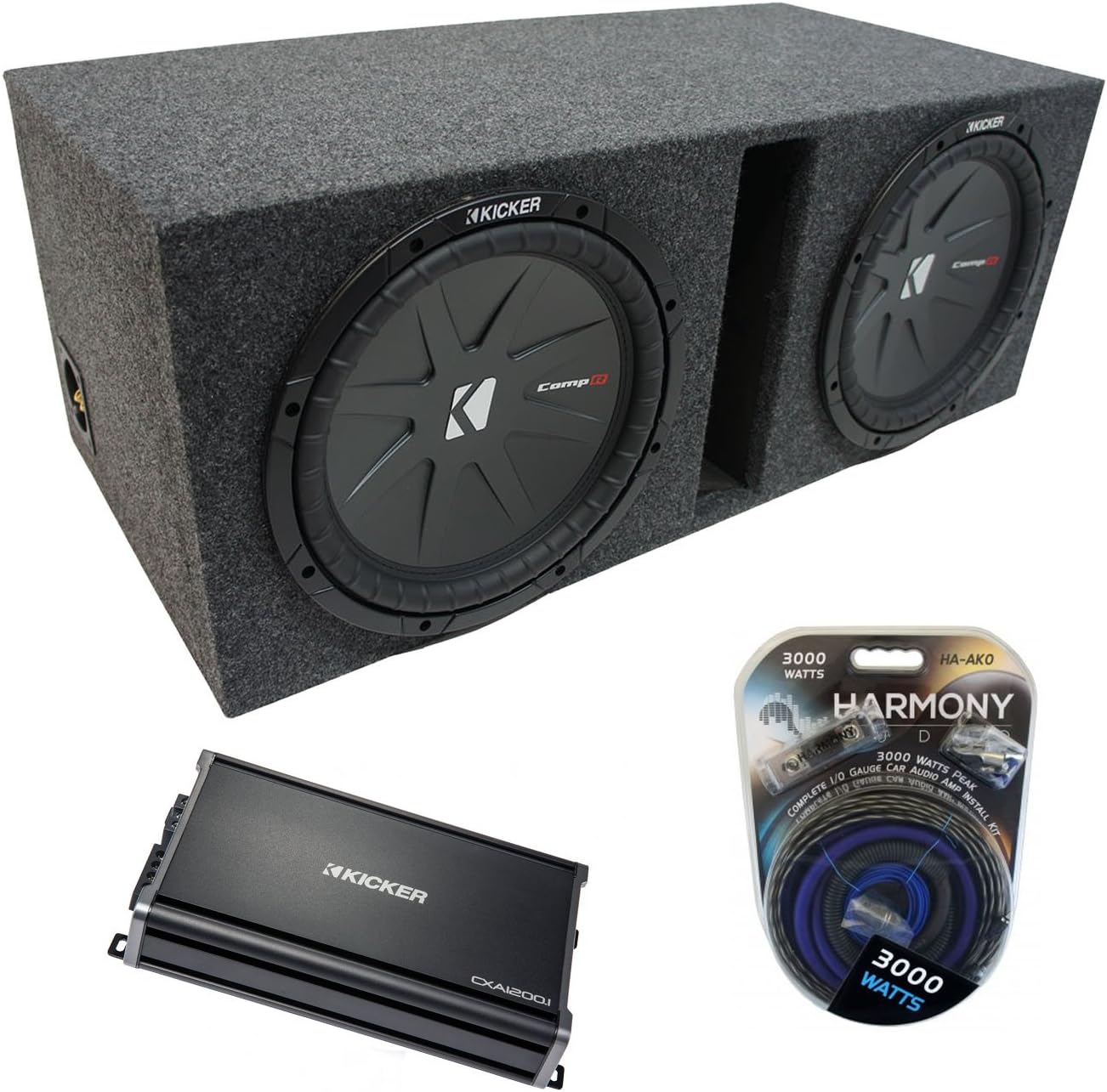 Kicker CWR12 Bundle with Universal Car Stereo Vented Port Dual 12
