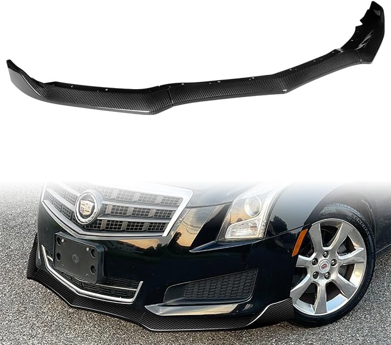 Stay-Tuned Real Carbon Fiber Front Bumper Lip Body Kit, Front Lip Spoiler, Compatible with 2013-2014 Cadillac ATS, Exterior Accessory, Automotive Replacement Part