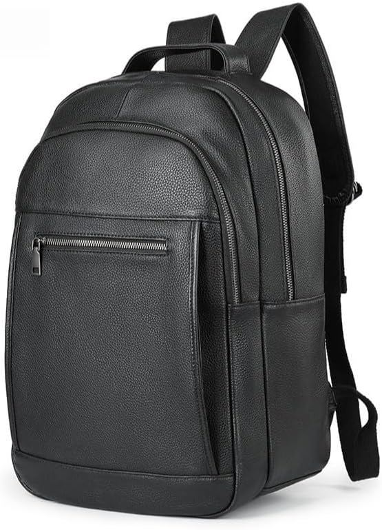 Genuine Leather Backpack for Men Women Business Travel Hiking Rucksack Laptop Daypack Casual Durable Gift Box (Black)