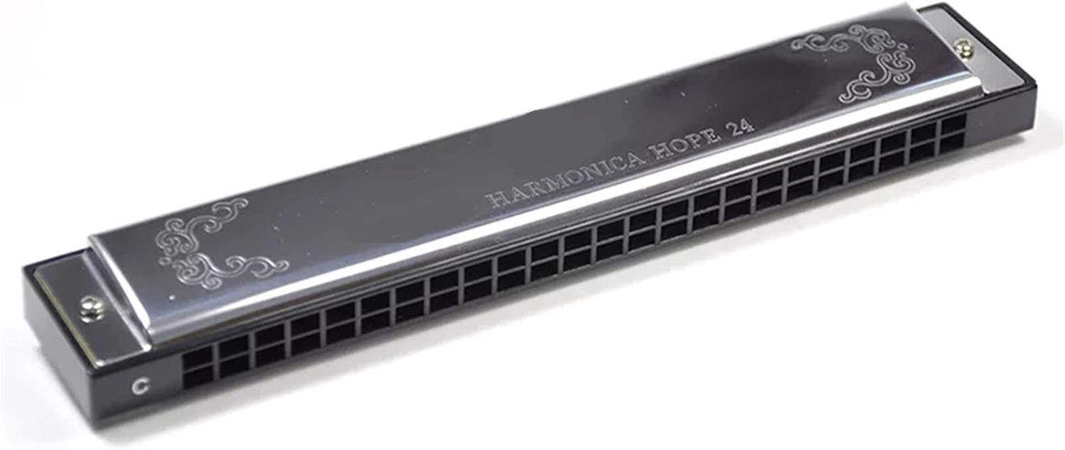 Harmonica 6624P Harmonica 24 Hole Brass Reeds Blues Harp Mouth Organ Key C ABS Comb Music Instruments Silver (Color : Key EB)