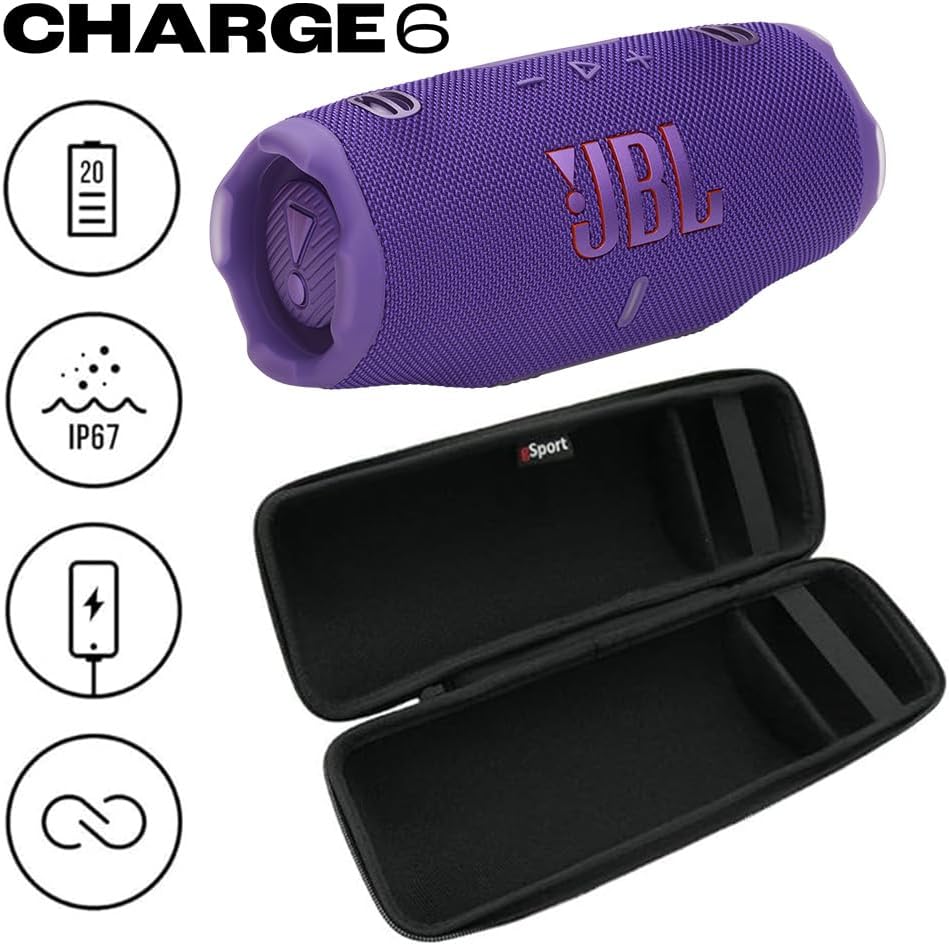 JBL Charge 6 Waterproof Portable Speaker Bundle with gSport Carbon Fiber Case (Purple)