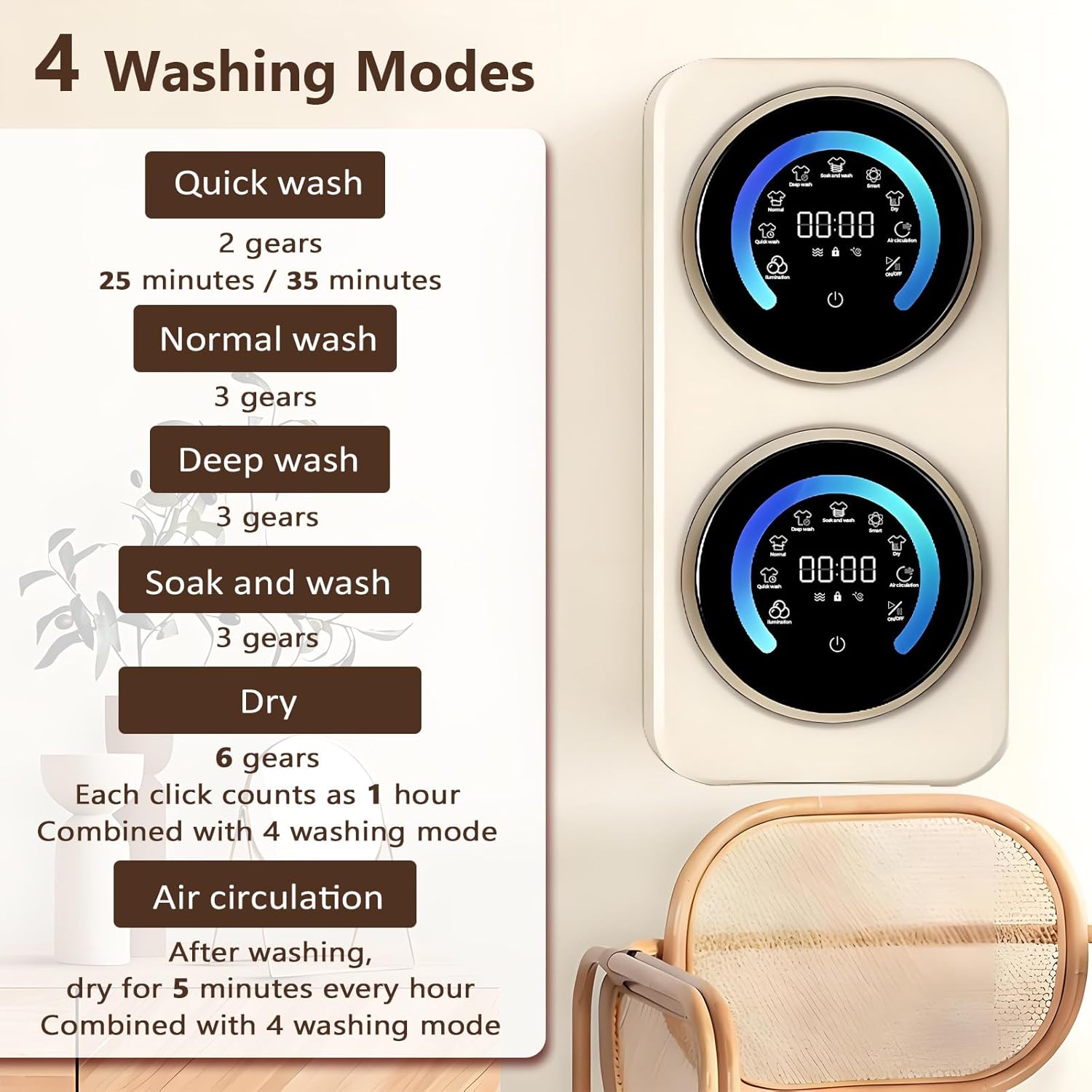 BANGBANGJI Portable Clothes Washing Machines, Mini Washing Machine with 3.5Lx2 Twin Tub, LED Display, Stainless Steel Drum for Underwear, Socks, Baby Clothes Desktop