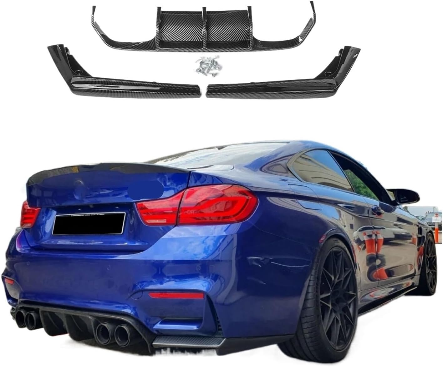 Compatible For BMW F80 M3 F82 F83 M4 2015-2020 Car Rear Diffuser Bumper Corner Spoiler Splitter Rear Lip Protector Guard Carbon Fiber Look(Carbon Fiber Look)