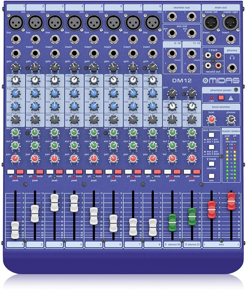 Midas DM12 12 Input Analogue Live and Studio Mixer with Midas Microphone Preamplifiers