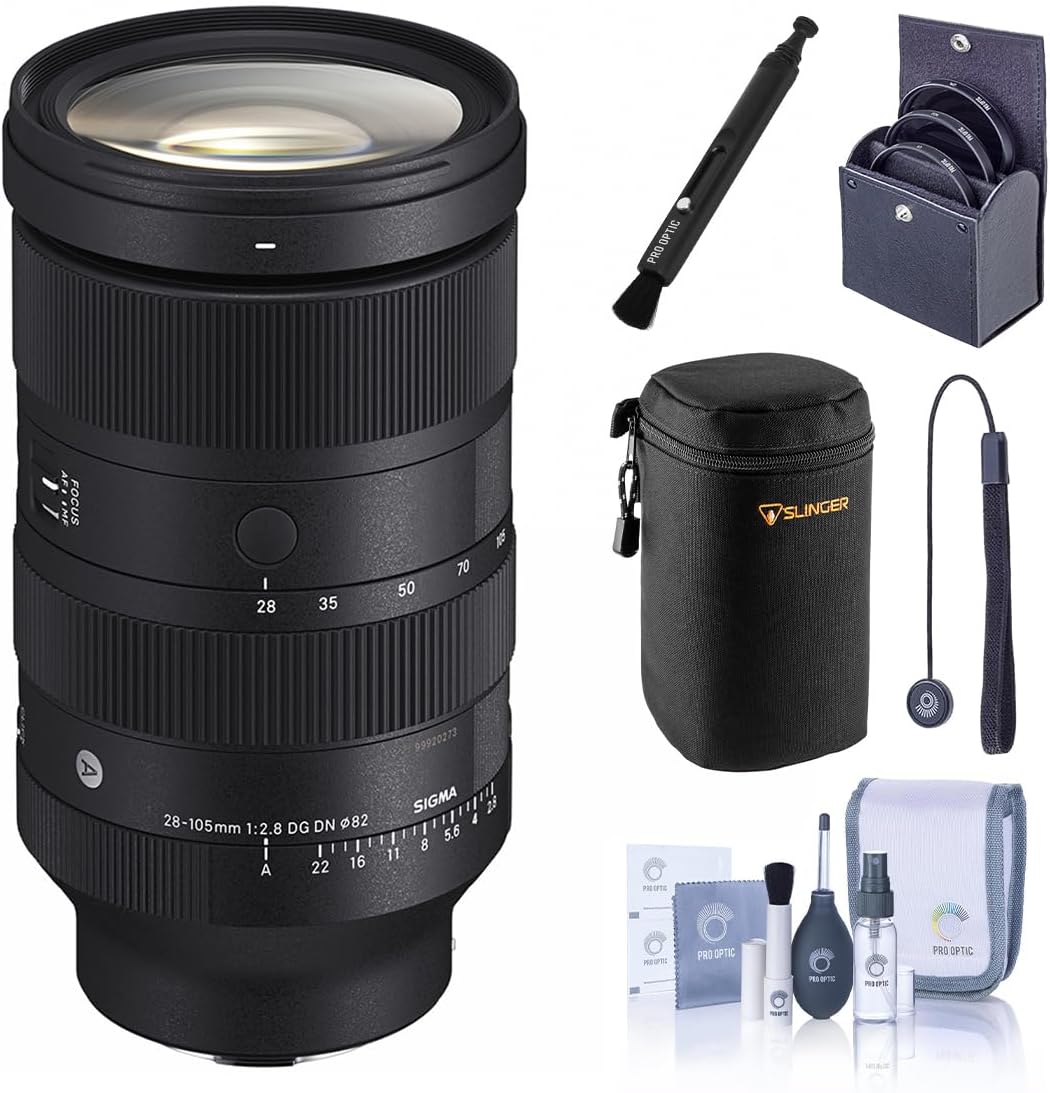 Sigma 28-105mm f/2.8 DG DN Art Lens for Sony E, Bundle with 82mm Filter Kit, Soft Lens Case, Lens Cap Tether and Cleaning Kit