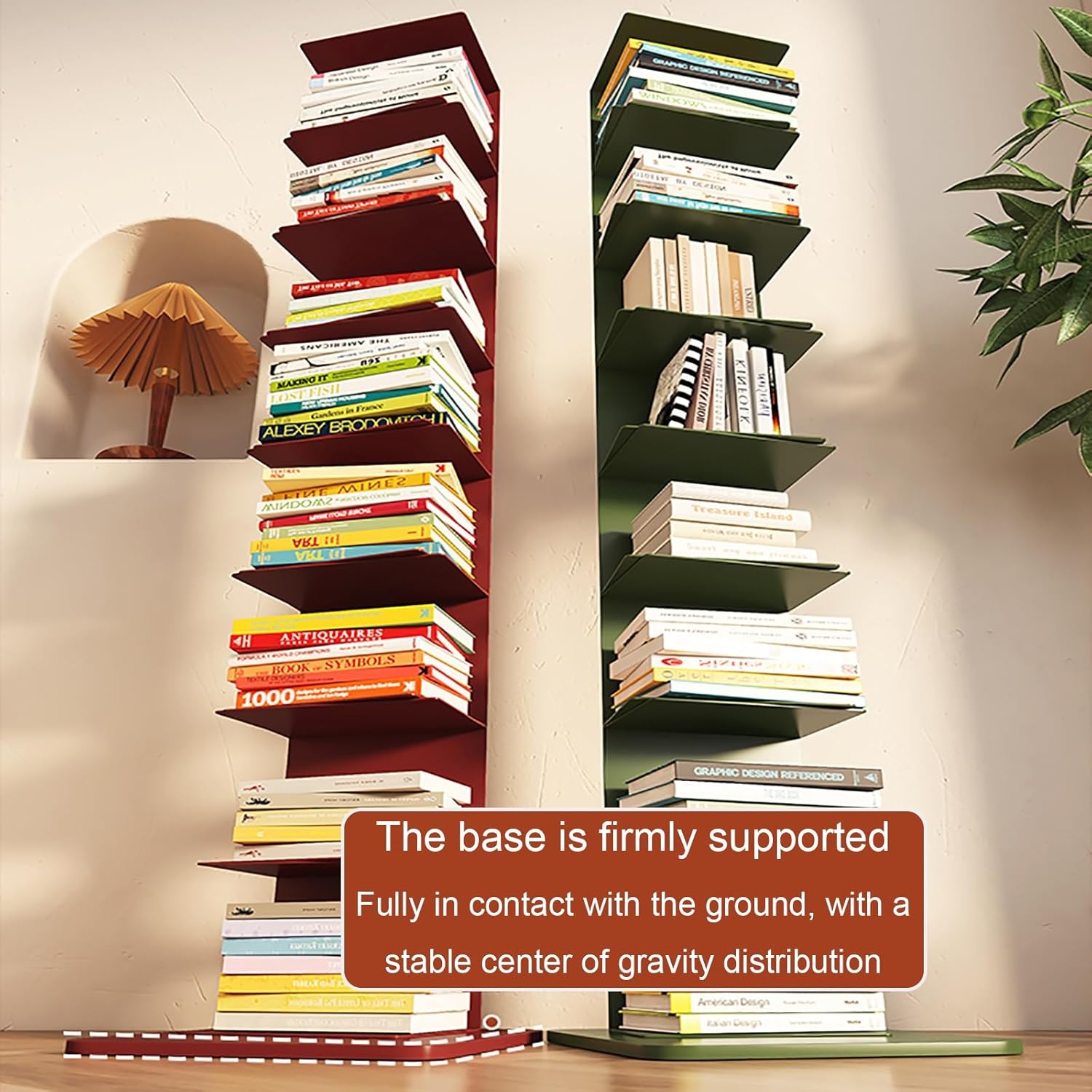 Metal Spine Bookshelf Tower, Modern Open Vertical Bookcase, Invisible Floating Storage Rack, Narrow Floor Standing Organizer, Display Shelf for Small Space(White)