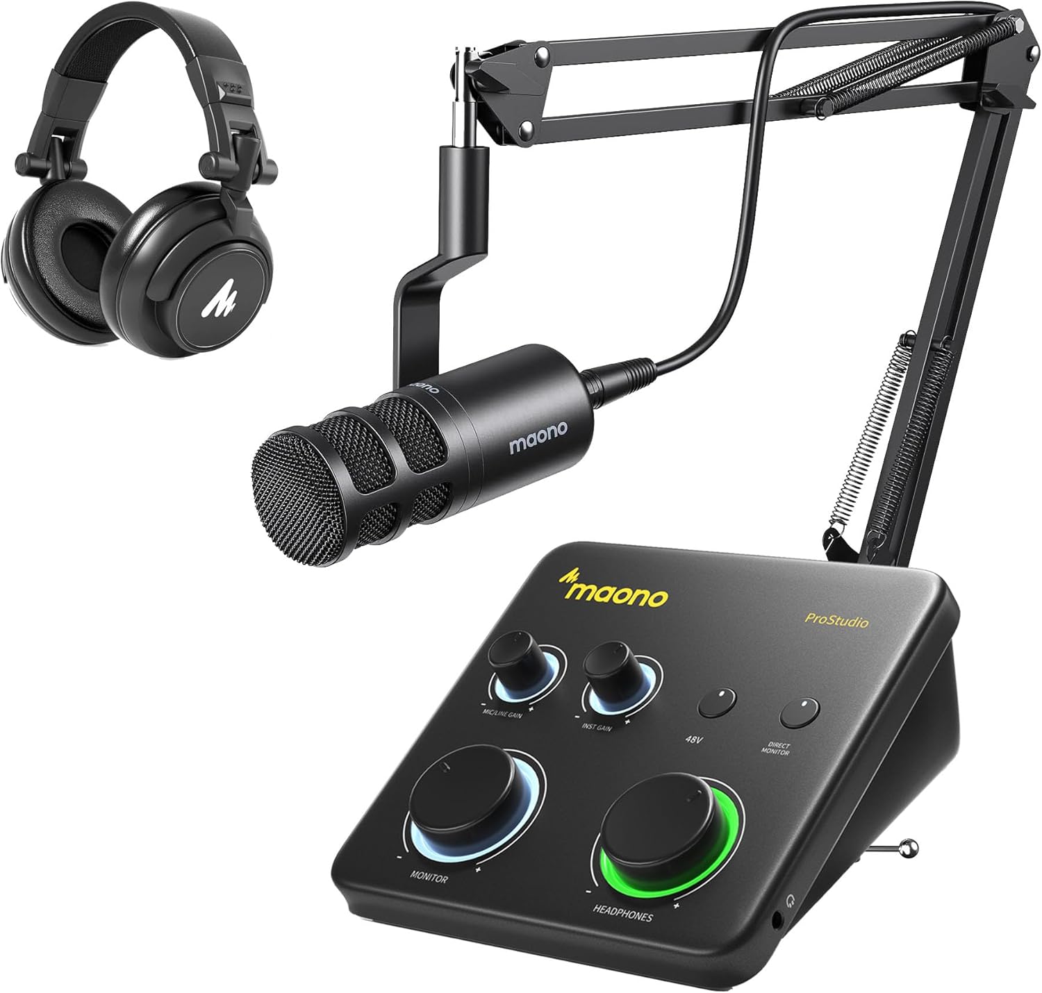 MAONO USB Audio Interface for PC & XLR Dynamic Microphone& Studio Headphone: Interface with XLR Input 24-bit/192kHz Routing Software Loopback for Recording Music, Guitar, Podcast, Streaming