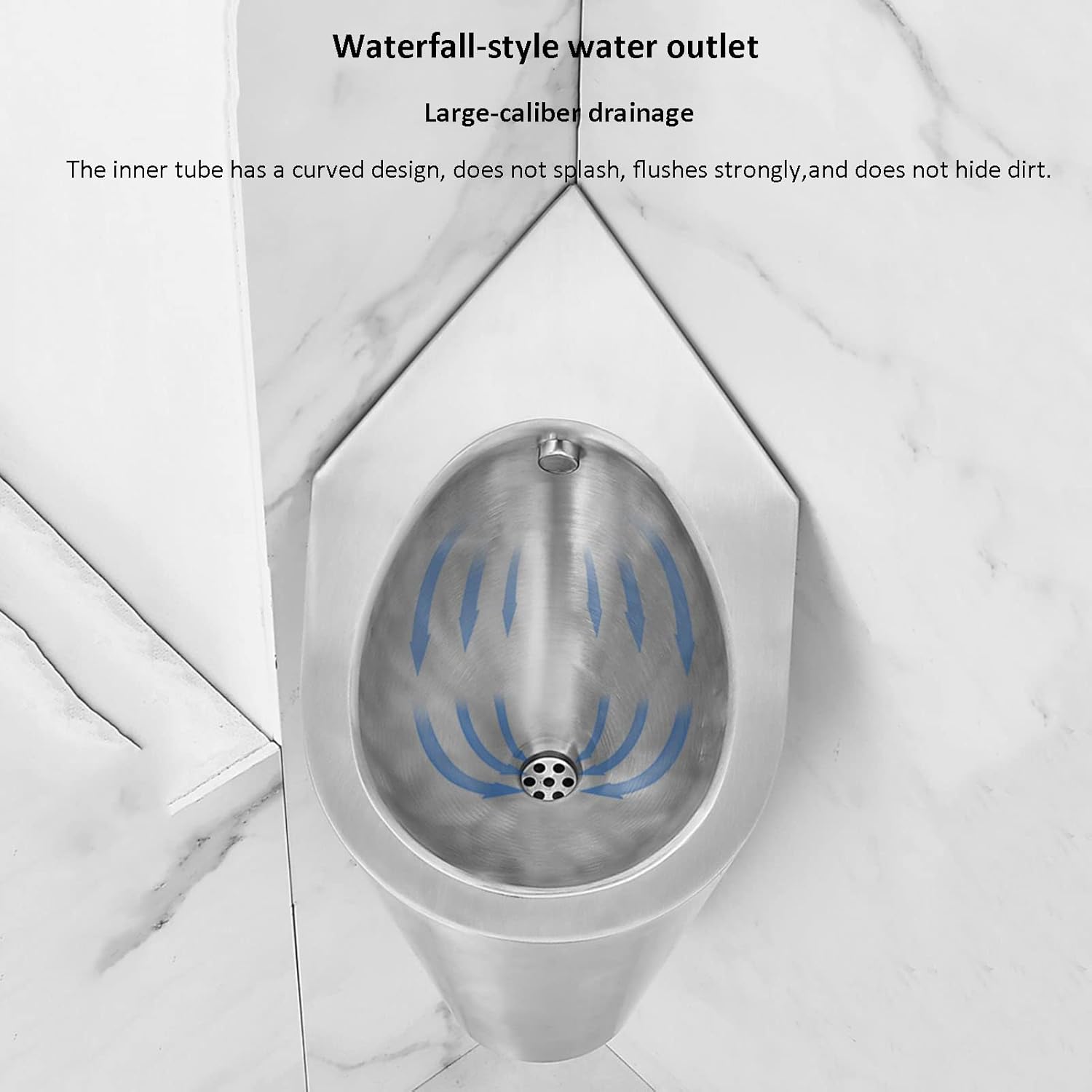 Wall Mount Stainless Steel Flush Urinal,Corner Bathroom Men's Induction Urinal Commercial Water Saving Urinal Urine Diverter,Splash Proof Public Toilet Urinal,for Airports/Hotels