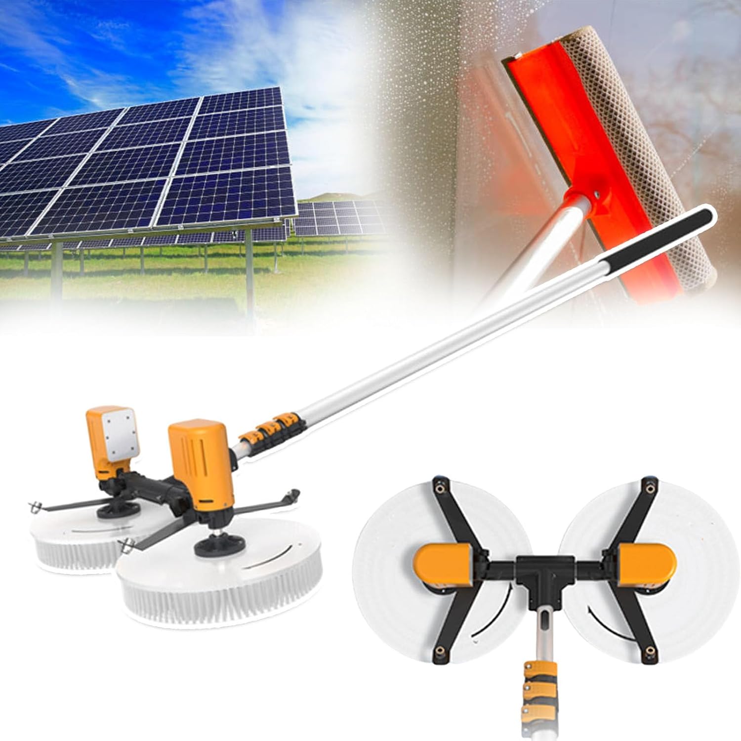 Washing Brush Telescopic Rod,Rotating Solar Panel Cleaning Brush3.5m,Solar Panel Cleaning Rotary Brush Cleaning Equipment, Power Window Cleaning, Glass Wall Cleaning