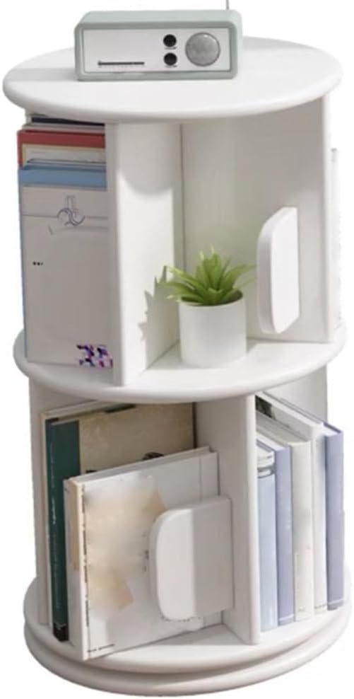 KWOKING RubberWood Geometric Bookcase Modern Rotatable Bookshelf 360° Rotating Bookshelf Landing Bedroom Study Corner Shelf Creative Desktop Display Bookshelf Rack White 15.7