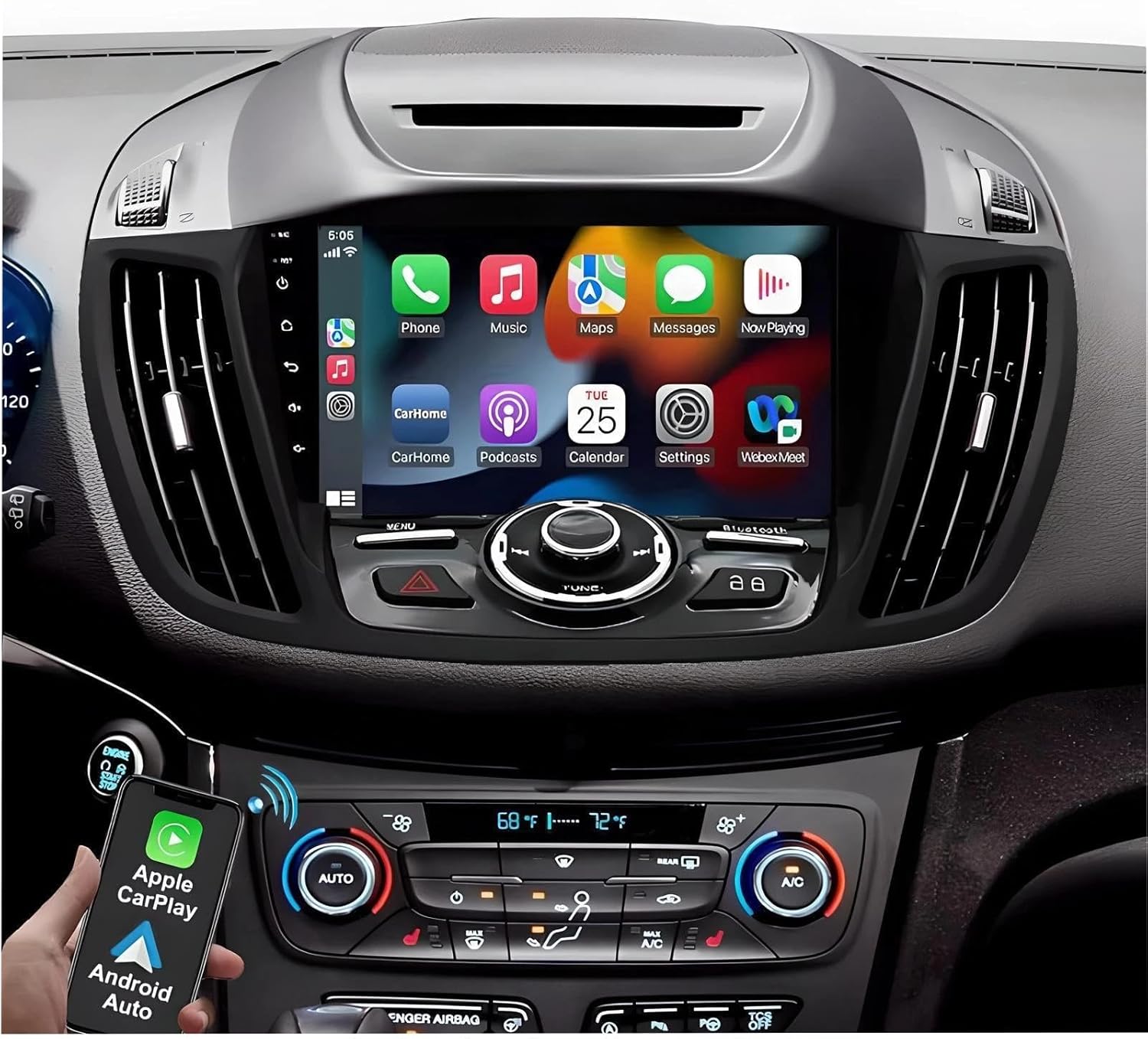 4+64G Double Din Car Stereo for Ford Escape 2013-2019 with Wireless CarPlay and Android Auto, 9 Inch IPS Touchscreen Android 15 Car Radio Support Bluetooth WiFi GPS SWC FM RDS