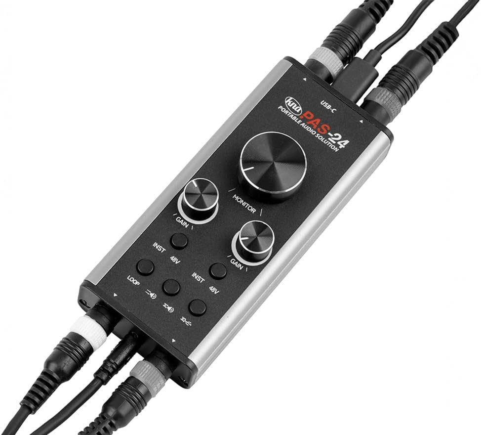 KNA PAS-24 Portable Audio Interface – 24-Bit/192kHz USB Sound Card for Home Recording Musicians and Creators, XLR & 1/4