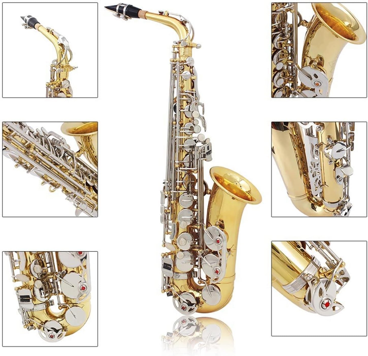 Alto Saxophone Sax Glossy Brass Engraved EB E-Flat Natural White Shell Button Wind Instrument