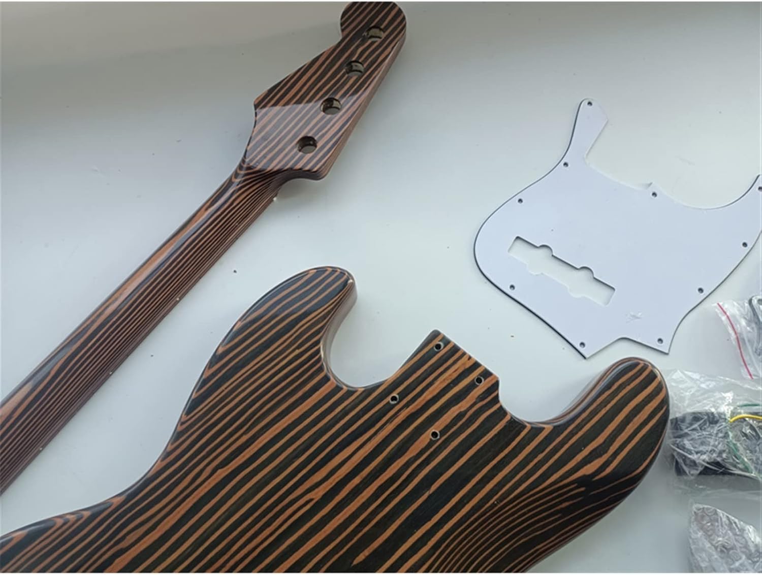 DIY Electric Guitar Kit 4 String Electric Bass Guitar Zebrawood Body and Zebrawood Neck and Fingerboard DIY Kit